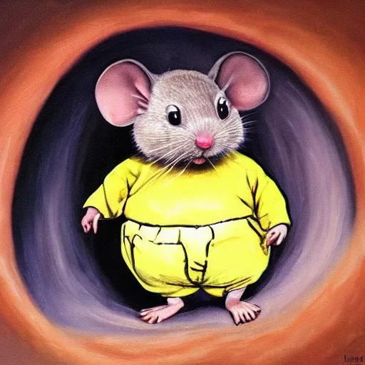 Image similar to a beautiful painting of little fat mouse watch tv, living in a hole