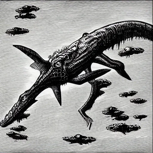 Image similar to “ aaron horkey ” “ kentaro miura ” aerial horror shape phytosaur 1 0 2 4 x 1 0 2 4