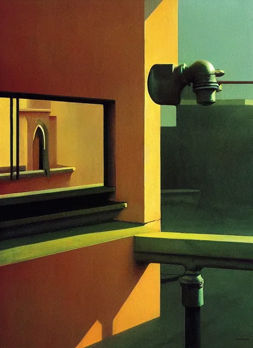 Prompt: water faucet dripping Edward Hopper and James Gilleard, Zdzislaw Beksinski, highly detailed