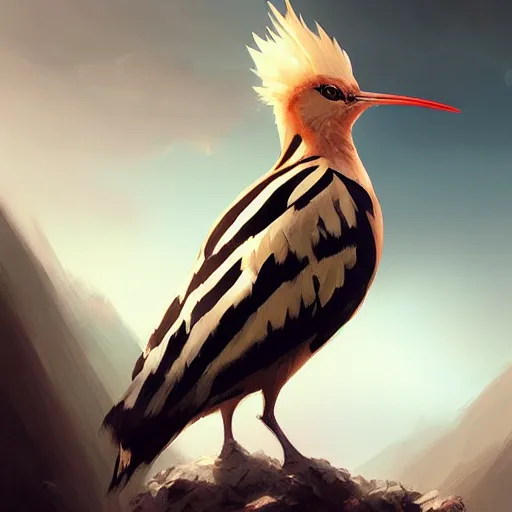 Prompt: hoopoe with his crest in avila pinewood, 4 k, concept art, by wlop, ilya kuvshinov, artgerm, krenz cushart, greg rutkowski, pixiv. cinematic dramatic atmosphere, sharp focus, volumetric lighting, cinematic lighting, studio quality