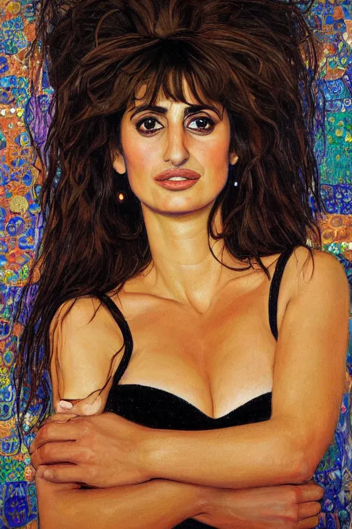 Image similar to oil painting, portrait of penelope cruz, artwork by gustav klimt