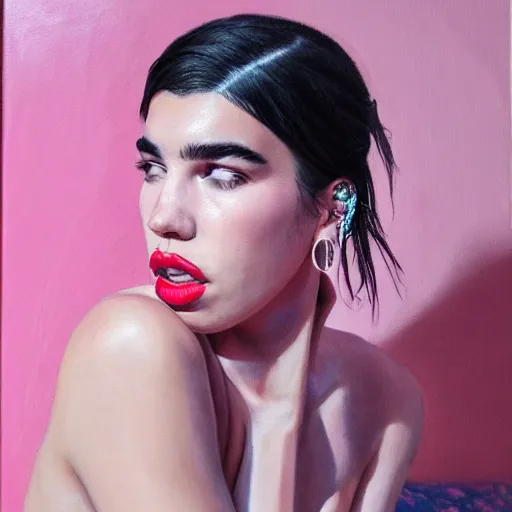 Image similar to dua lipa in a realistic painting, ultra realistic, very details, cinematic