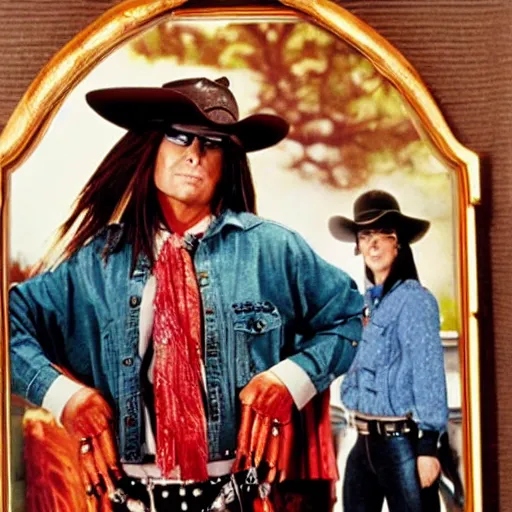 Prompt: The Lone Ranger in a 1990s sitcom, portrait still image