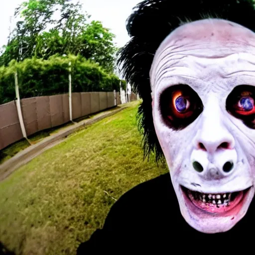 Prompt: the most horrifing photo of michel myers, fish eye