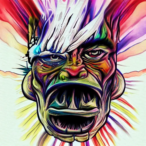 Image similar to stylized psychedelic airbrush art of an orc on a motorcycle