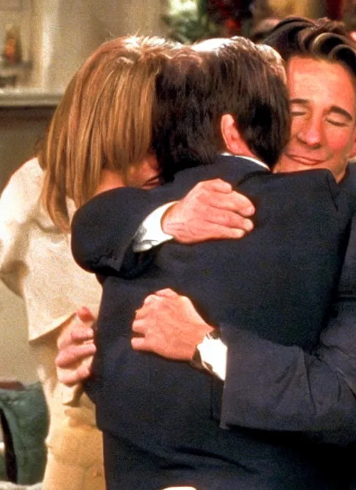 Image similar to film still of joe biden hugging rachel green in the show friends