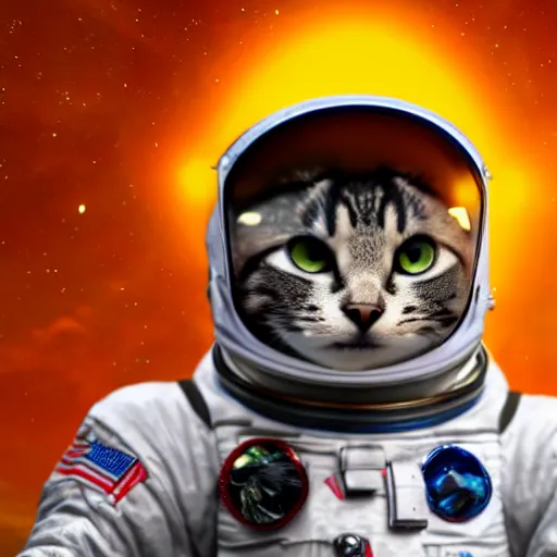 Prompt: a cat astronaut standing on the moon, close up, drawing, anime, octane render, volumetric lighting, wide shot