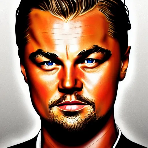 Image similar to portrait of Leonardo DiCaprio , highly detailed, centered, solid color background, digital painting