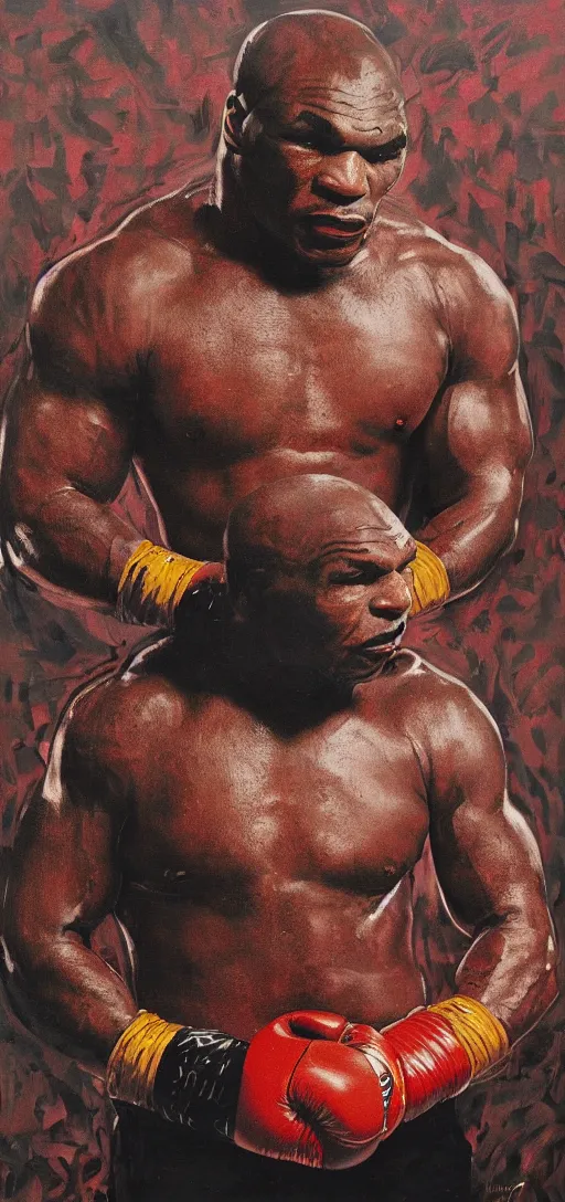 Image similar to macabre magic realism portrait of mike tyson painted by ivan albright