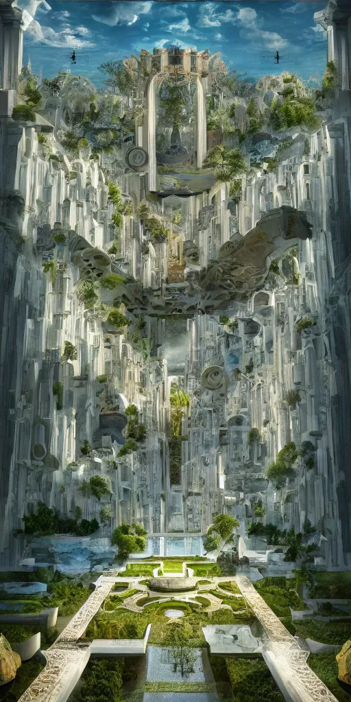 Prompt: symmetry!! landscape, stunning, beautiful, aesthetic, award winning, breathtaking, perfect composition, perfect lighting, james christensen, ricardo bofill, 4 k