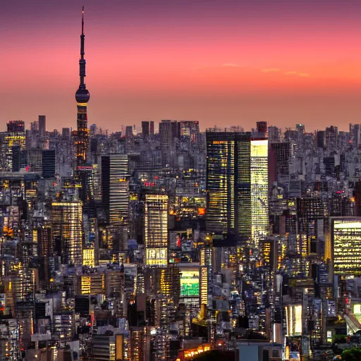 Image similar to The skyline of Tokyo at sunset, photograph, high-resolution, hot on 500px