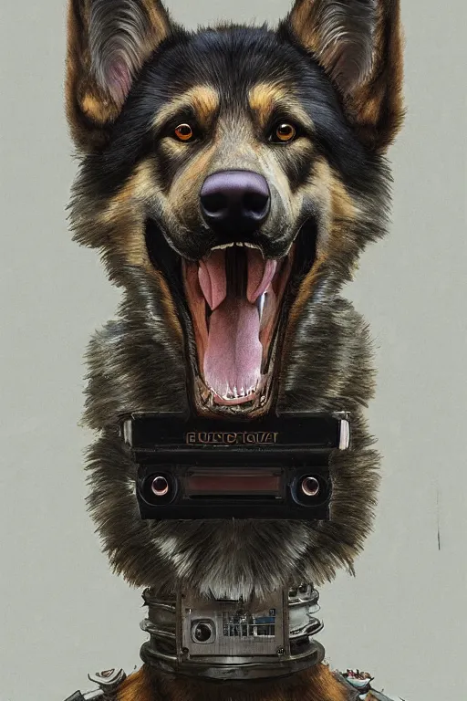 Prompt: studio portrait of furry anthro anthropomorphic german shepard head animal person fursona exposed machinery extremely detailed robot android body digital art by Greg Rutkowski, Simon Stalenhag, trending on Artstation, CGSociety