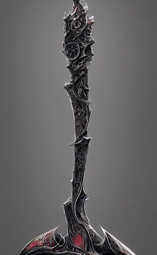 Prompt: dagger with symmetrical dagger features is legendary artifact posed on wooden stand, front game card, drark, marvel comics, dark, intricate, highly detailed, smooth, artstation, digital illustration by ruan jia and mandy jurgens and artgerm and wayne barlowe and greg rutkowski and zdislav beksinski