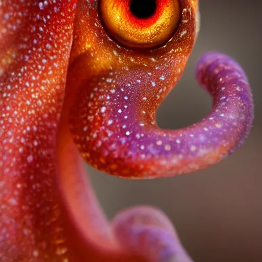 Prompt: fiery whimsical emotional eyes cephalopod, in a photorealistic macro photograph with shallow DOF