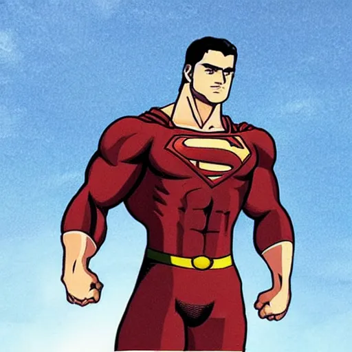 Prompt: still of henry cavill with a very muscular body type, anime art, anime style