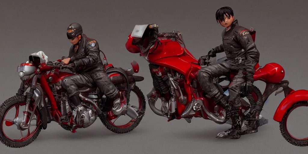 Prompt: kaneda from akira with his motorbike, character sheet, concept design, contrast, hot toys, kim jung gi, greg rutkowski, zabrocki, karlkka, jayison devadas, trending on artstation, 8 k, 3 d scene, ultra wide angle, pincushion lens effect