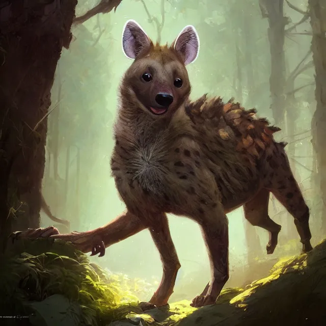 Prompt: a beautiful painting of a cute brown hyena. gray otter. in a forest. disney character design by cory loftis, fenghua zhong, ryohei hase, ismail inceoglu and ruan jia. artstation, volumetric light, detailed, photorealistic, rendered in octane