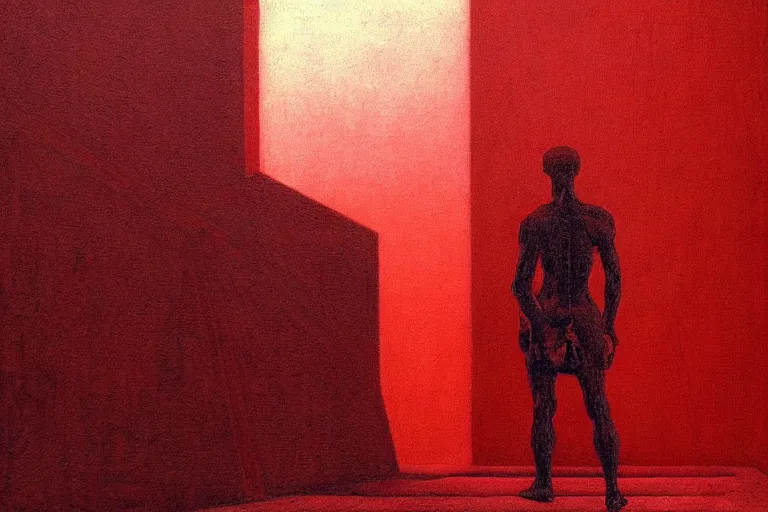 Image similar to only with red, caesar after war, a red tiger, in hoc signo vinces, rome in background, an ancient path, in the style of beksinski, part by hopper, part by rodcenko, part by hofbauer, intricate composition, red by caravaggio, insanely quality, highly detailed, masterpiece, red light, artstation