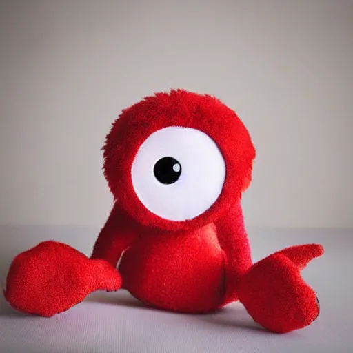 Image similar to adorable strawberry creature with multiple eyes plush toy