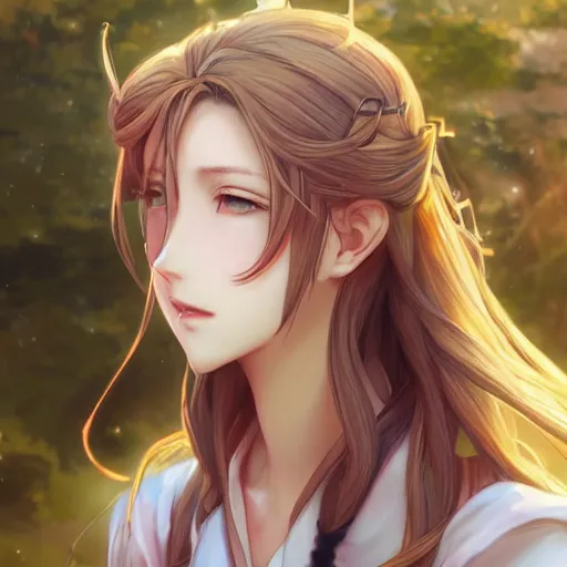 Image similar to beautiful anime art of aerith gainsborough by WLOP, rossdraws, Logan Cure, Mingchen Shen, BangkuART, sakimichan, yan gisuka, JeonSeok Lee, zeronis, Chengwei Pan on artstation