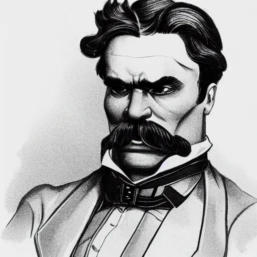 Image similar to the ultimate gigachad, incredibly muscular Friedrich Nietzsche, Friedrich Nietzsche with chiseled jawline, Character Illustration, Comic Art, trending on artstation