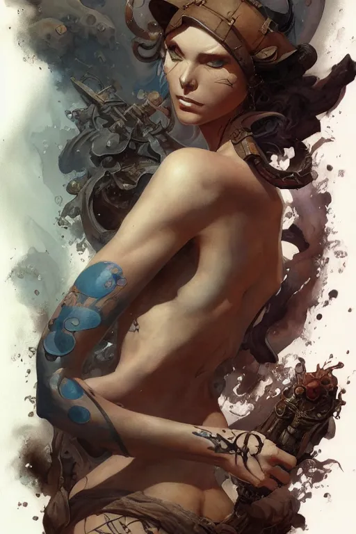 Prompt: arm sleeve tattoo design by peter mohrbacher and craig mullins and hiroshi yoshida and james jean and frank frazetta and michael whelan and andreas rocha