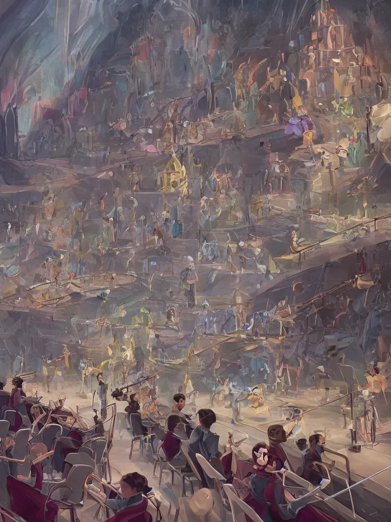 Image similar to orchestra by disney concept artists, blunt borders, rule of thirds