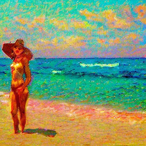 Prompt: happy life on the beach in Post-Impressionism style