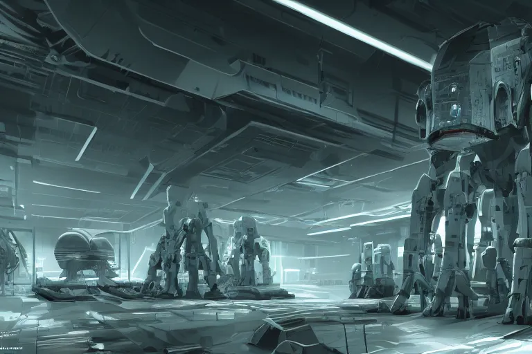 Image similar to parallax datacenter server room interior single mono colossus white rusty android guest robosaurus tusk artstation cinematic detailed concept art sharp coherent cgsociety symmetric perfect well balanced shadows lotr swithes routers starwars