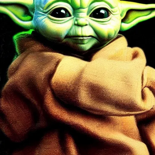 Image similar to baby Yoda Painting by Leonardo da Vinci 4k detailed super realistic