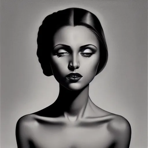 Prompt: a detailed painting of a woman, an ultrafine detailed painting by rafal olbinski, behance contest winner, pop surrealism, detailed painting, very detailed, minimalist, skeuomorphic, airbrush art