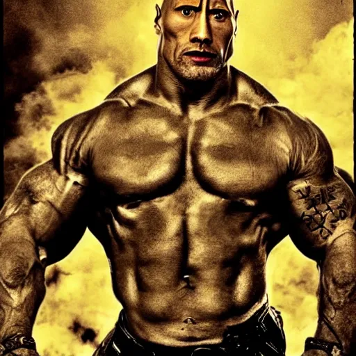 Prompt: dwayne johnson militaristic poster, dystopian