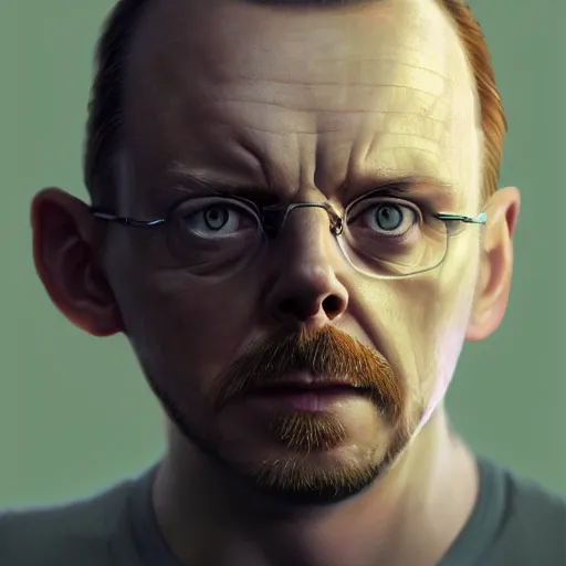 Image similar to simon pegg portrait, horror core, apocalyptic, pool cue, sharp focus, fiction, hyper detailed, digital art, trending in artstation, cinematic lighting, studio quality, smooth render, unreal engine 5 rendered, octane rendered, art style and nixeu and wlop and krenz cushart