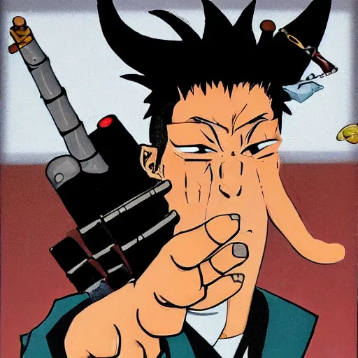 Image similar to portrait of mutant with horn in form of hand anime, like bebop