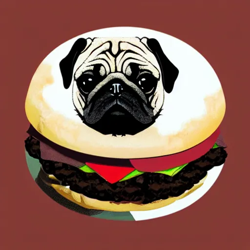 Image similar to fat pug inside a hamburger