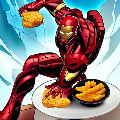 Image similar to venomized iron man with a 2 0 piece mcdonalds nugget