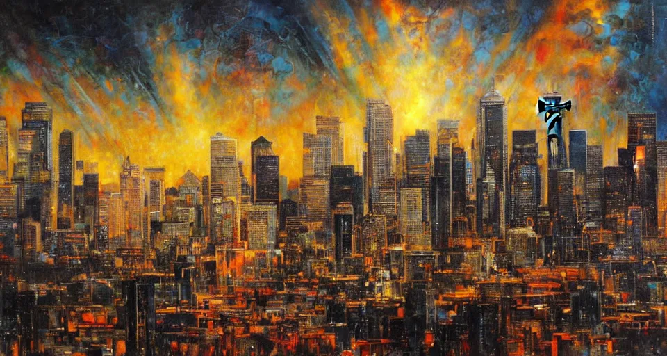 Image similar to Seattle skyline, by Karol Bak