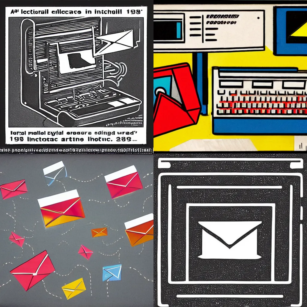 Prompt: artist's interpretation of electronic mail, 1 9 8 0 s