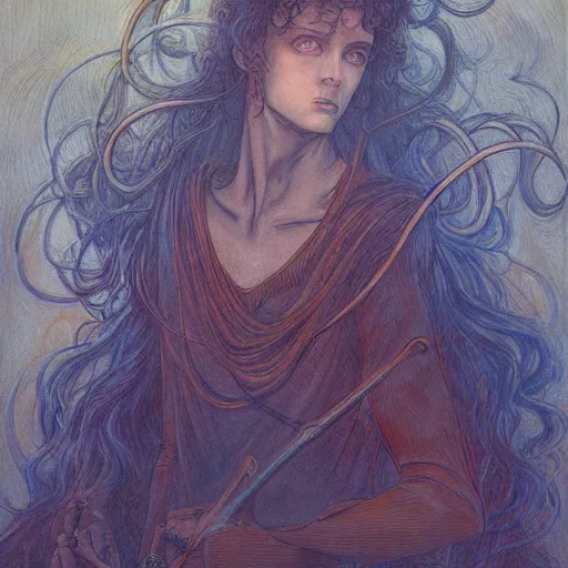 Prompt: a painting in the style of ayami kojima and in the style of jean delville and in the style of charles vess.