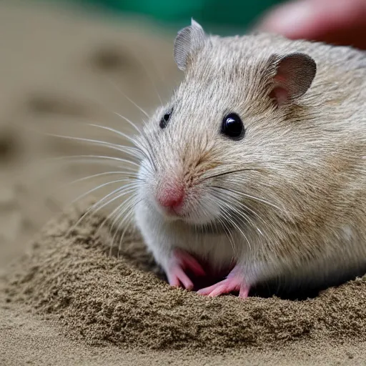 Image similar to Photo of a hamster making a giant sandcastle, highly-detailed 4K award-winning