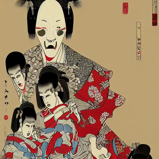 Image similar to horror detailed digital art, ukiyo e style