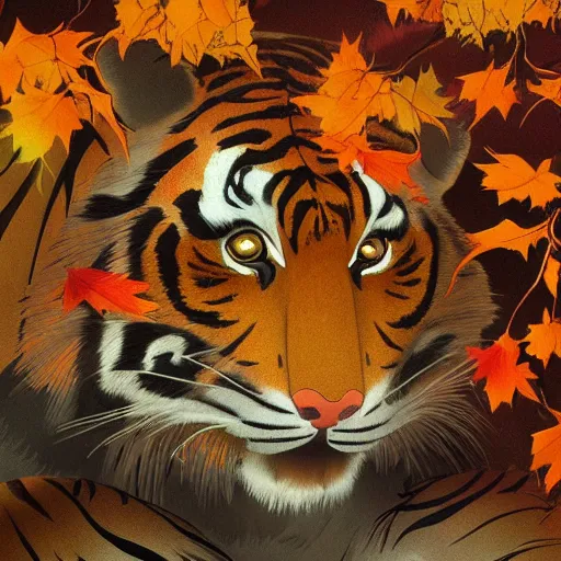 a highly detailed portrait of cartoon tiger, leaf fan, | Stable ...