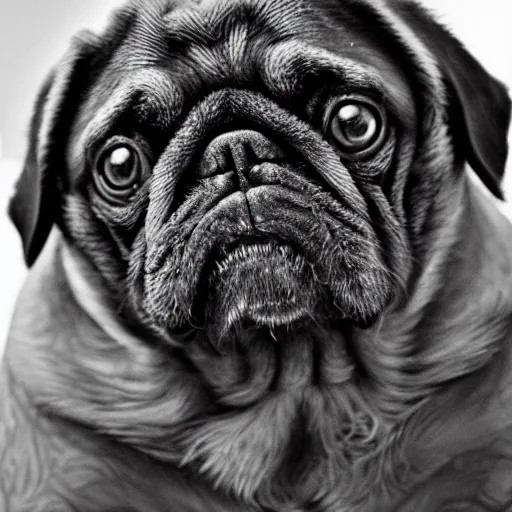 Prompt: a buffed pug with muscles, black and white, intricate, masterpiece, stunning