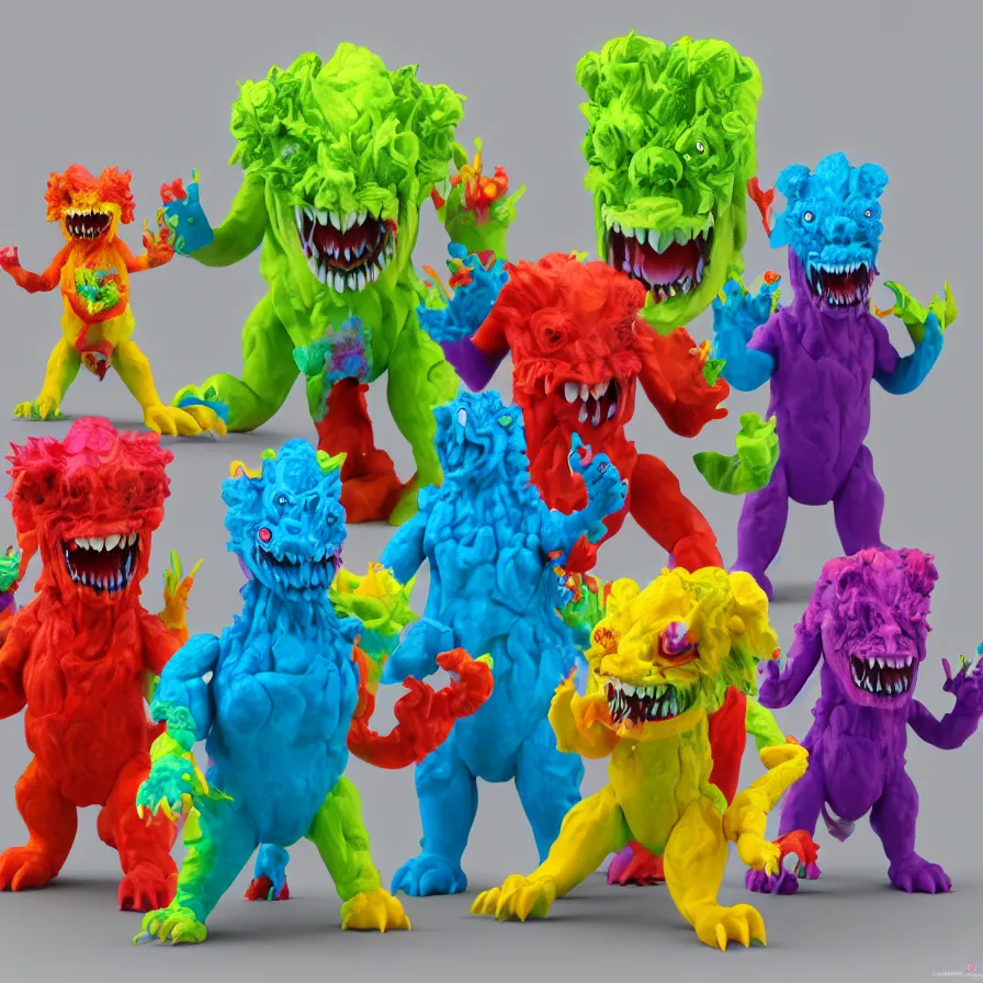 Image similar to 3 d render of a colorful monster kaiju!!! sofubi!!!! soft vinyl toy, promo shots 4 k photography