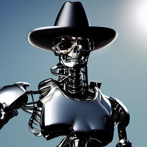 Image similar to a terminator t - 8 0 0 wearing a sombrero, hyper realistic, detailed, digital art, unreal engine 6