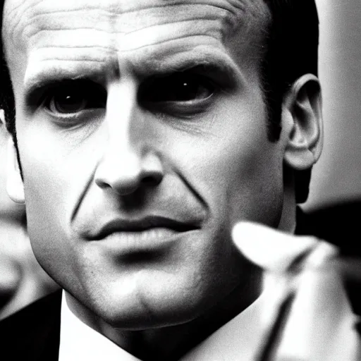 Image similar to gorilla face of Emmanuel Macron in American Psycho (1999)