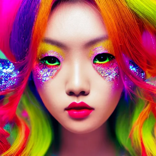 japanese model with maximalist hair style and makeup, | Stable ...