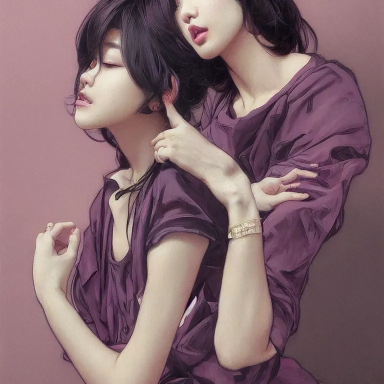 Image similar to portrait of kpop idol, expressive pose, lively expression, a pastel by chip zdarsky, trending on pinterest, mingei, full body, stylish, intricate, elegant, rose tones, highly detailed, digital painting, artstation, concept art, smooth, sharp focus, illustration, art by artgerm and greg rutkowski and alphonse mucha