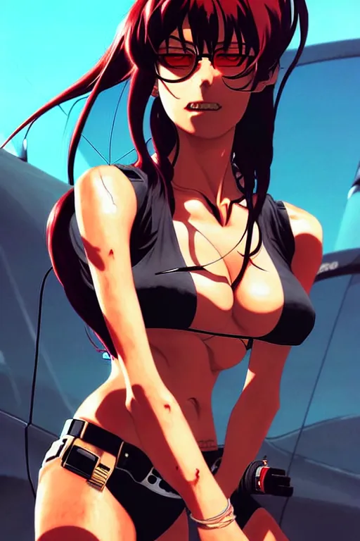 Image similar to a ultradetailed beautiful panting of revy from black lagoon, by conrad roset, greg rutkowski and makoto shinkai, trending on artstation