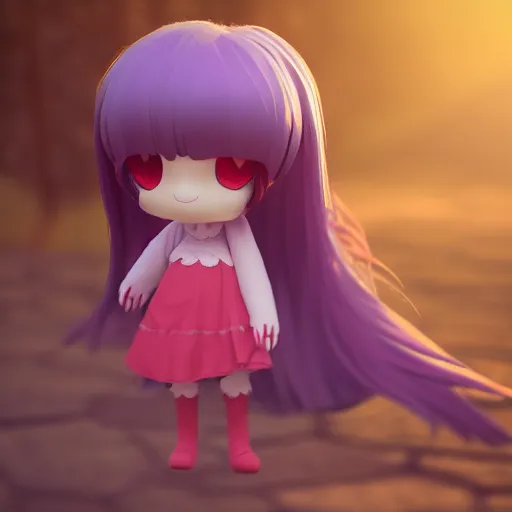 Prompt: cute fumo plush of a girl with a big heart, very long and unkempt hair, stylized pbr, subsurface scattering, outline glow, blob anime, bokeh, vray